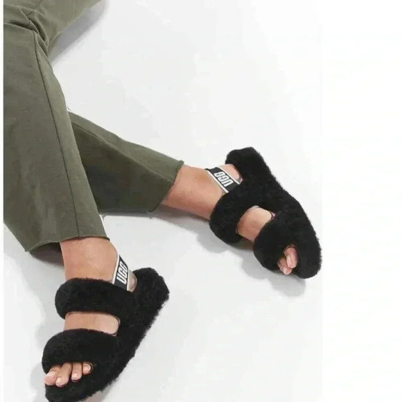 UGG Oh Yeah double strap flat sandals in black - Picture 1 of 10